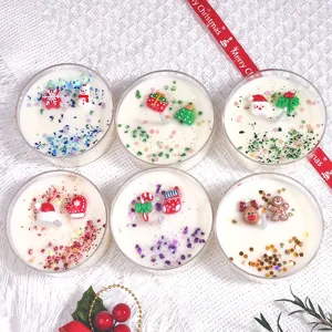 Juego de velas aromáticas de cera de soja con iconos y purpurina de Navidad festiva