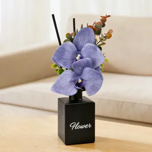 Bouteille en Verre d'Aromathérapie Avec Fausse Fleur de Phalaenopsis Violette Désodorisant Diffuseur à Btonnets Pour Maison Chambre Hôtel