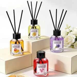 Longfine Reed Diffuser Room Air Freshener Home Fragrance Glass Bottle With Rattan Sticks Natural Essential Oil Aroma