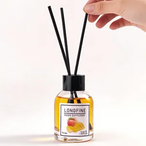 Mango scented reed diffuser 55ml home fragrance oil glass bottle with black sticks