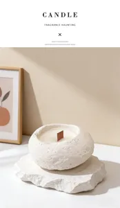 Cement rock texture scented candle with wooden wick for relaxing home decor and cozy ambiance.
