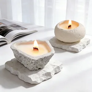 Cement Rock Texture Aromatherapy Candle Concrete Container Wood Wick Long Lasting Fragrance Candle Home Decor