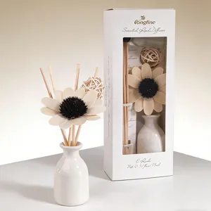 Scented Reed Diffuser Set Sunflower Rattan Ball Ceramic Bottle Air Freshening Home Decor Fragrance Gift Box