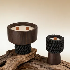 Nordic walnut scented soy candle set with creative tire design for home decor gifts.