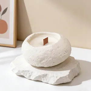 Scented candle with concrete rock texture, minimalist ins-style aroma candle for home decor.