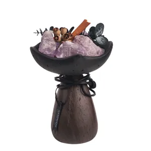 Natural crystal stone aroma diffuser set with wooden base and dried botanical home decor.