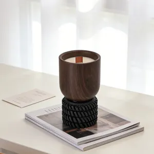 Nordic walnut wood grain scented candle soy wax with creative tire base for home decor gift