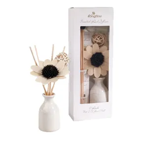 Sunflower reed diffuser set with ceramic vase and sola flower, ideal home fragrance decor item.