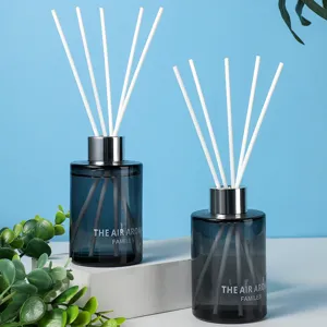 Juego de difusor de 120 ml en vidrio gris humo con varillas blancas para el hogar
