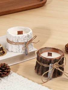 Bougie parfumée artisanale en cire de soja, design souche de bois, cadeau aromatique rustique déco.