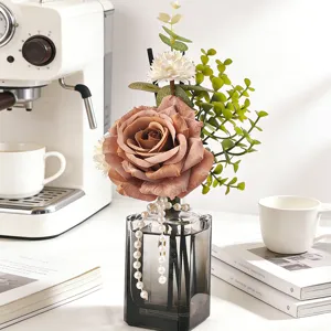 Difusor de Aromas de Ramo de Rosas de Lujo Ligero Hogar Interior Dormitorio Adorno de Aromaterapia Con Botella de Vidrio y Flores Artificiales