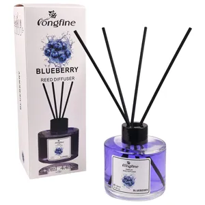 Blueberry reed diffuser set with 130ml scented oil, glass bottle and black reed sticks.