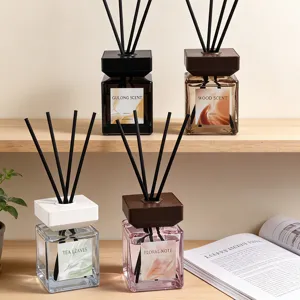 Square Glass Bottle Reed Diffuser Long Lasting Aromatherapy Air Freshener For Home Bedroom Scented Fragrance
