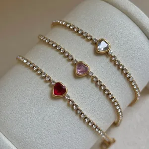 Braccialetto a Catena a Griffe a Cuore in Acciaio Inossidabile 316L Regolabile con Strass Gioielli alla Moda Regalo Donna