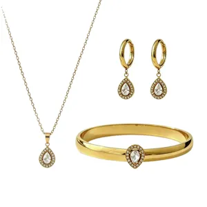 Elegante set di gioielli in acciaio inossidabile dorato con ciondoli a goccia