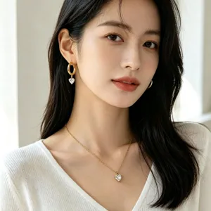 Ensemble élégant collier et boucles d'oreilles cœur en zircon doré pour femmes chic