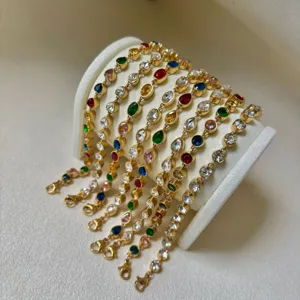 Stainless Steel Colorful Rhinestone Heart Round Splicing Bracelet Gold Plated Water Drop Oval Geometric Chain Bracelet For Women Fashion Jewelry