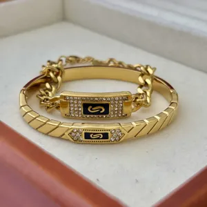 18K Verguld Roestvrij Staal S Letter Armband Voor Dames Strass Emaille Cubaanse Ketting Armring Vintage Mode Sieraden