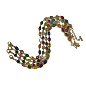 Elegant colorful teardrop zircon stainless steel bracelet with adjustable chain for women