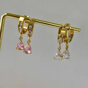 Minimalist Vintage Stainless Steel Hoop Earrings Exquisite Rhinestone Teardrop Pendant Elegant Jewelry For Women