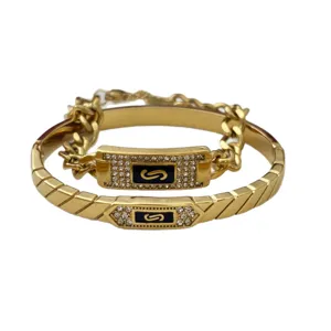 18K goud vergulde roestvrijstalen armbandenset met zirkonia en elegant S-logo