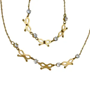 Elegant 18K gold plated bowknot necklace and bracelet set with cubic zirconia stones