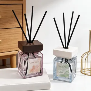 200ml square glass bottle reed diffuser for home fragrance, long lasting floral and tea scent.