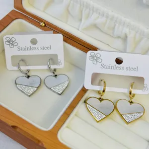Fashion Stainless Steel Rhinestone Heart Hoop Earrings For Women Luxury Elegant Artificial Pearl Inlay Heart Dangle Earrings Jewelry