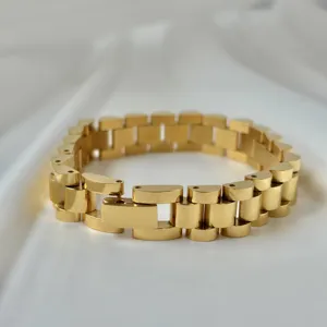 10mm Stainless Steel Watch Band Bracelet For Men Women 18K Gold Plated Waterproof Presidential Link Chain Bracelet Jewelry Gift