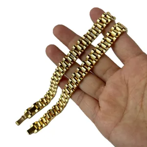 Premium 10mm gold-plated titanium steel watch-style link bracelet with polished finish