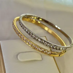 Elegante titanium stalen armbanden met volledige CZ-steeninleg in goud en zilver