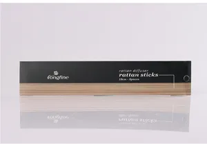Detail view of Longfine 18cm rattan diffuser sticks packaging box, 8 pieces set.