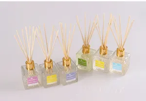 Glass reed diffuser set with natural rattan sticks, home fragrance oil set for decor.