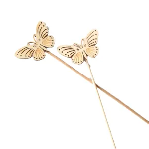 Wooden butterfly decorative sticks laser cut hollow craft picks for floral and party decor.