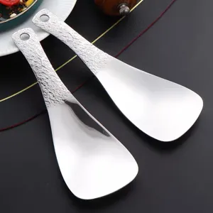 Stainless steel rice spoon set with hammered texture handle, durable Japanese serving utensils.