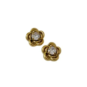 Eleganti orecchini a lobo a forma di camelia in acciaio inossidabile dorato e zirconi