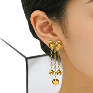 Elegante 18k vergoldete Edelstahl Ohrringe mit Schleife und Herzanhänger für Damen