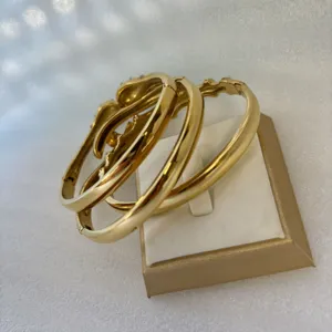 Lot de 3 bracelets jonc en acier inoxydable doré style bambou strass