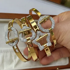 Luxe Roestvrij Staal OT Gesp Strass Armring Armband Voor Vrouwen Goud Spiegel Gepolijst Hart Ster Geometrische Open Manchet Armring Sieraden Cadeau