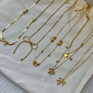 Elegant gold-toned dainty bow necklace collection for women minimalist fashion jewelry