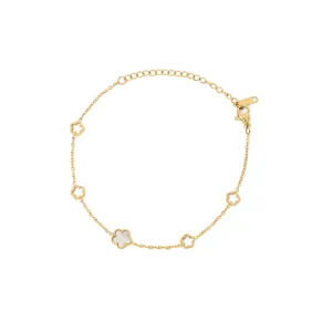 Bracelet à fleurs en acier inoxydable doré élégant avec incrustation de nacre