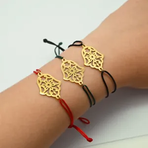 Edelstahl Hohl Hand der Fatima Geflochtene Kordel Armband Glücksbringer Verstellbar Vergoldet Ethno Armband Für Unisex