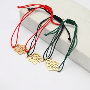 Handgefertigte Edelstahl Hamsa Hand Armbänder mit bunten geflochtenen Schnüren für Damen