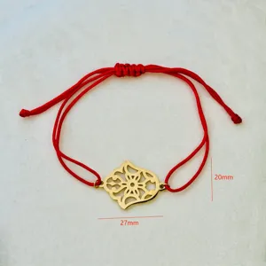 Verstellbares rotes Armband mit goldenem Hamsa-Hand-Anhänger, Größe 27mm x 20mm