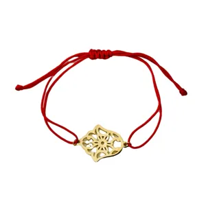 Rotes geflochtenes Seilarmband mit goldenem Hand der Fatima Anhänger aus Edelstahl