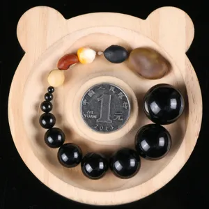 Natural black obsidian loose beads for DIY jewelry making, various sizes available for bracelets.