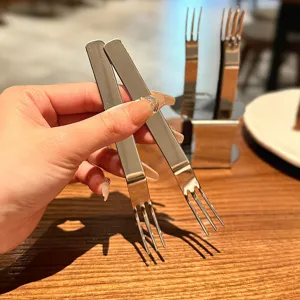 Fourchette à Fruits en Acier Inoxydable Dessert Gâteau Petites Fourchettes Avec Support de Rangement Style Nordique Vaisselle Minimaliste Outils de Cuisine