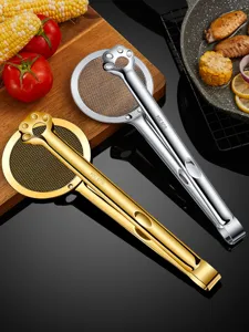 Stainless steel cat claw food tongs kitchen fried steak clip oil drain strainer tool.