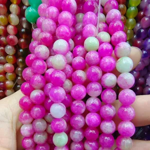Colorful chalcedony loose beads dual color gemstone round beads for DIY bracelet jewelry