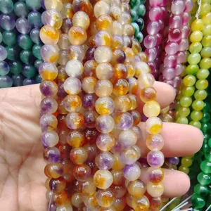 Colorful gemstone round loose beads detail view for DIY handmade jewelry crafting